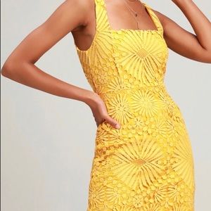 Lulu’s Heart Strings Yellow Lace Mini Dress